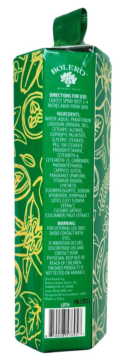 Bolero Beverly Hills Hydrating Lotion Mist - Water Lily & Cucumber 2fl oz (59ml)