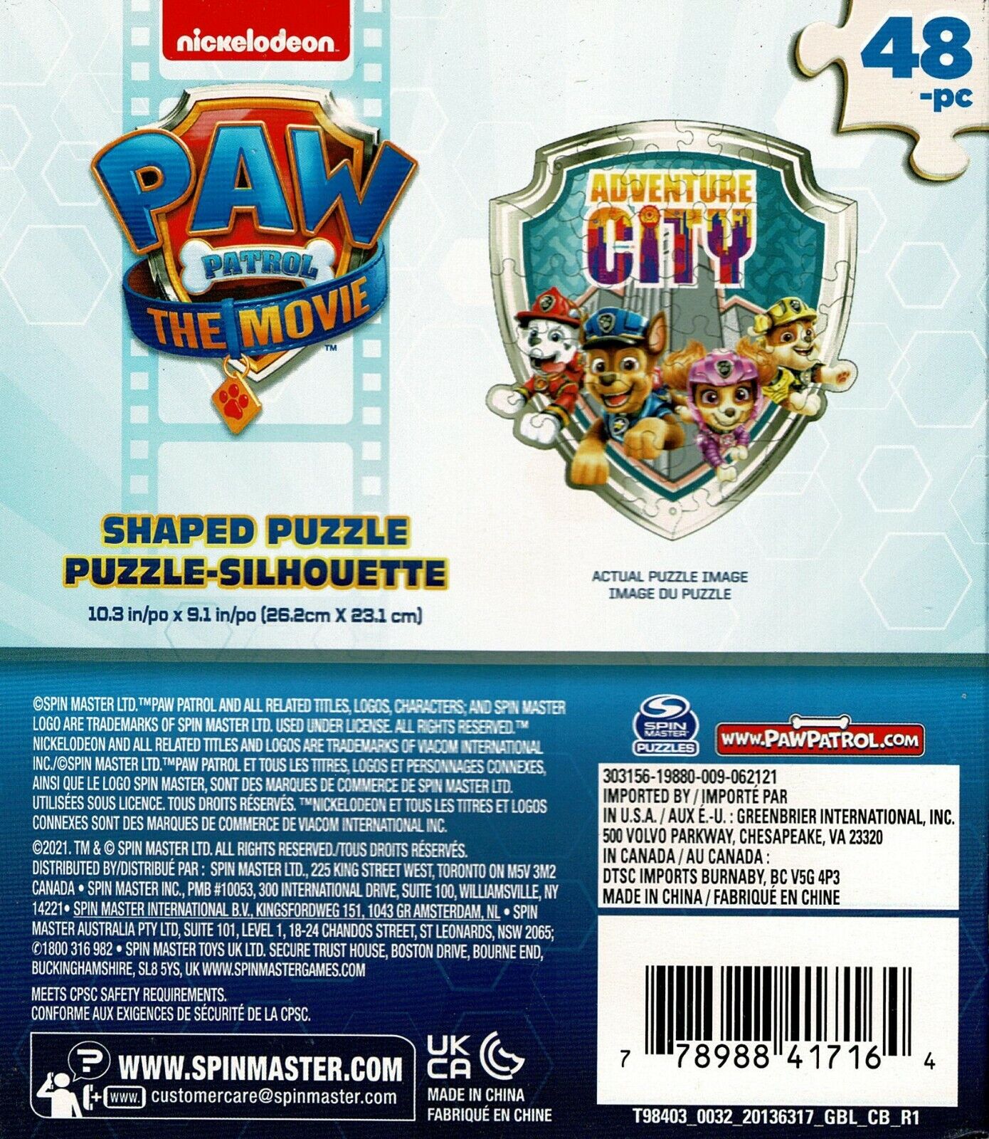Nickelodeon Paw Patrol Adventure City - 48 Shaped Puzzle