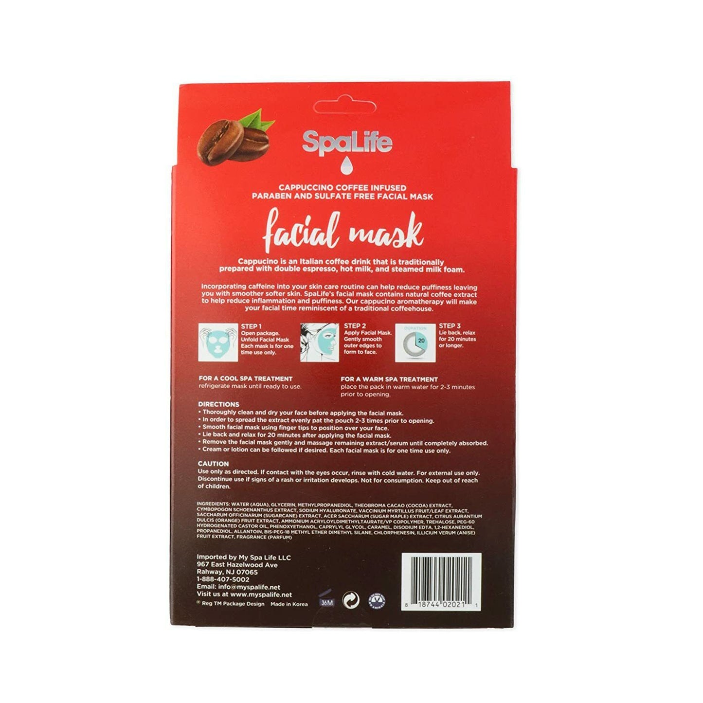 SpaLife 6 Pack Coffee Break Face Masks (Cappuccino)