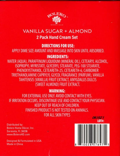 Vanilla Sugar + Almond Nourish + Hydrate Hand Cream 2 Pack Set Moisturize Set