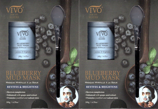 Vivo Per Lei Blueberry Mud Face Mask with Applicator 6.35oz/ 180g (Set of 2)