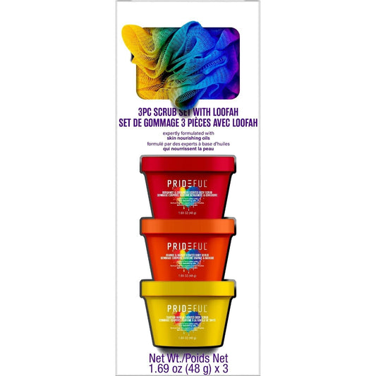 Prideful 3 Piece Body Scrub Set With Loofah Bergamot, Orange & Tahitian Vanilla