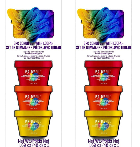 Prideful 3 Piece Body Scrub Set With Loofah Bergamot, Orange & Tahitian Vanilla Set of 2