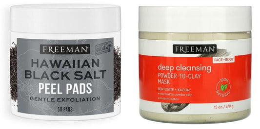 Freeman Gentle Exfoliating Hawaiian Black Salt Peel Pads and Clay Mask Set of 2