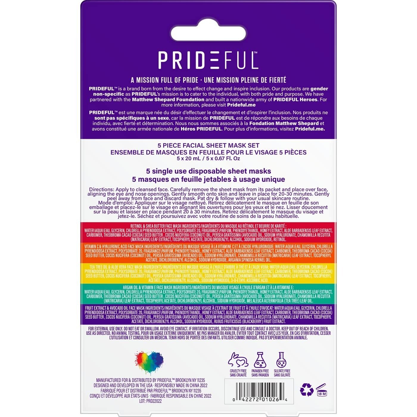 Prideful 5Pc Facial Sheet Mask Set