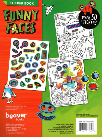 Funny Faces - Coloring Book - Over 50 Stickers - Robots