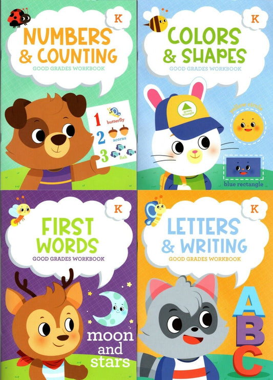 Workbooks Numbers & Counting, Colors & Shapes, Letters & Writing, First Words