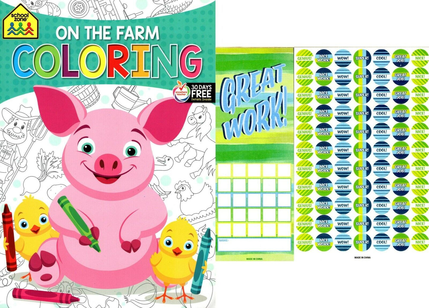 On the Farm - Coloring Book + Award Stickers and Charts