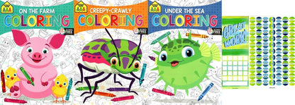 Under the Sea, Creepy-Crawly, On the Farm - Coloring Book + Award Stickers
