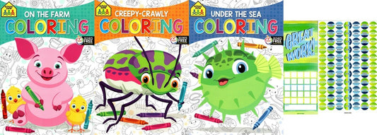 Under the Sea, Creepy-Crawly, On the Farm - Coloring Book + Award Stickers