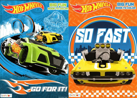 Hot Wheels - Big Fun Book to Color - So Fast, Go for It! (Set of 2 Books)