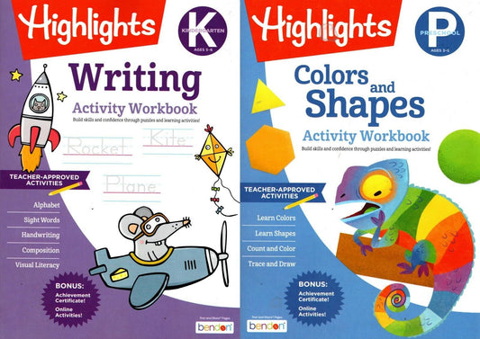 Highlights Kindergarten Educational Workbooks - Colors & Shapes, Writing - Set
