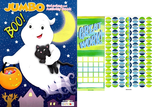 Boo! - Halloween Jumbo Coloring & Activity Book + Award Stickers and Charts