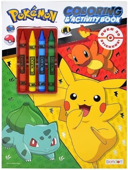 Pokémon Coloring & Activity Book with 4 Crayons | Included Over 30 Stickers