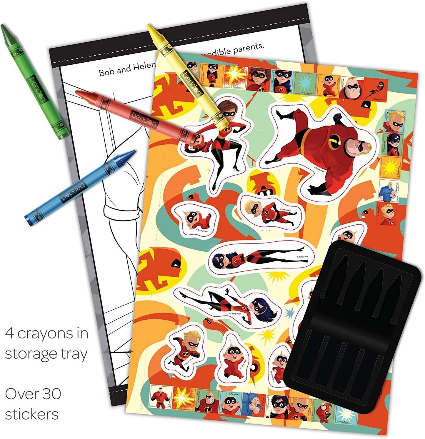 Bendon 43250 Incredibles 2 Coloring & Activity Book with Crayons, Multicolor