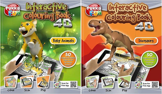 Dinosaurs & Baby Animals - Interactive Coloring & Activity Book4D Set of 2 Book