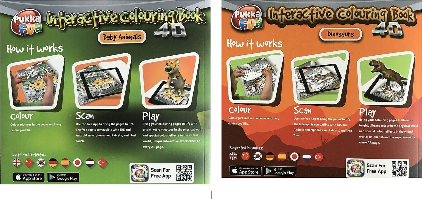 Dinosaurs & Baby Animals - Interactive Coloring & Activity Book4D Set of 2 Book