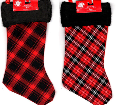 Christmas Holiday 18 Inch Classic Red and Black Plush Felt/Velvet Stockings Set of 2