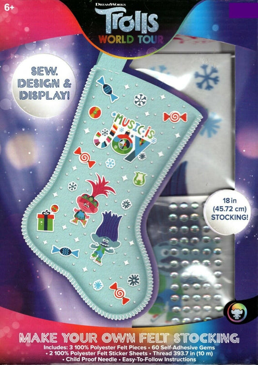 TROLLS MAKE YOUR OWN STOCKING Easy Christmas Craft Felt Stickers Gems Sew Design