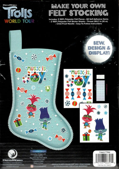 TROLLS MAKE YOUR OWN STOCKING Easy Christmas Craft Felt Stickers Gems Sew Design