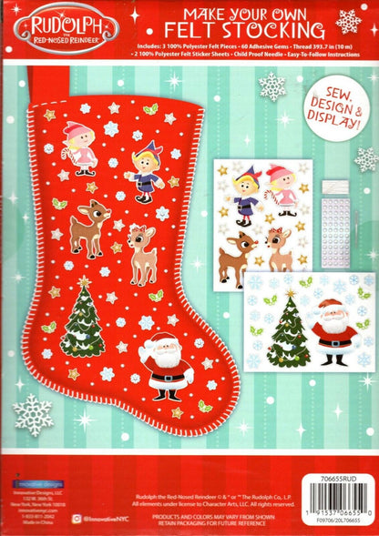 Rudolph MAKE YOUR OWN STOCKING Christmas Craft Felt Stickers Gems Sew Design