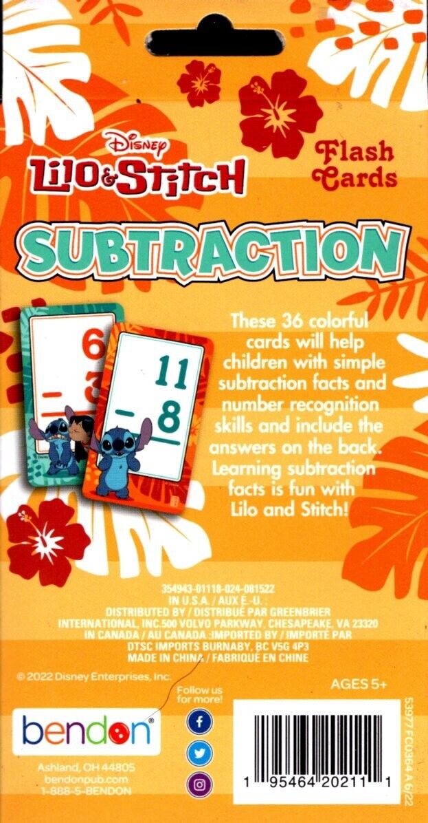 Disney Lilo & Stitch - Subtraction - 36 Education Flash Cards