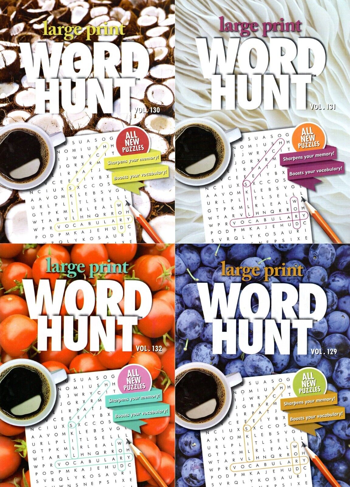 Large Print Word Hunt - All New Puzzles - Vol.129-132
