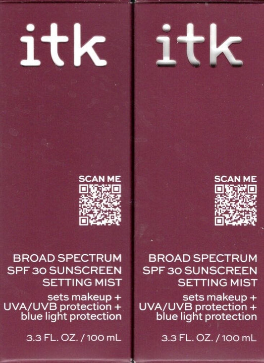 ITK In The Know Broad Spectrum SPF 30 Sunscreen Setting Mist 3.3 oz Set of 2