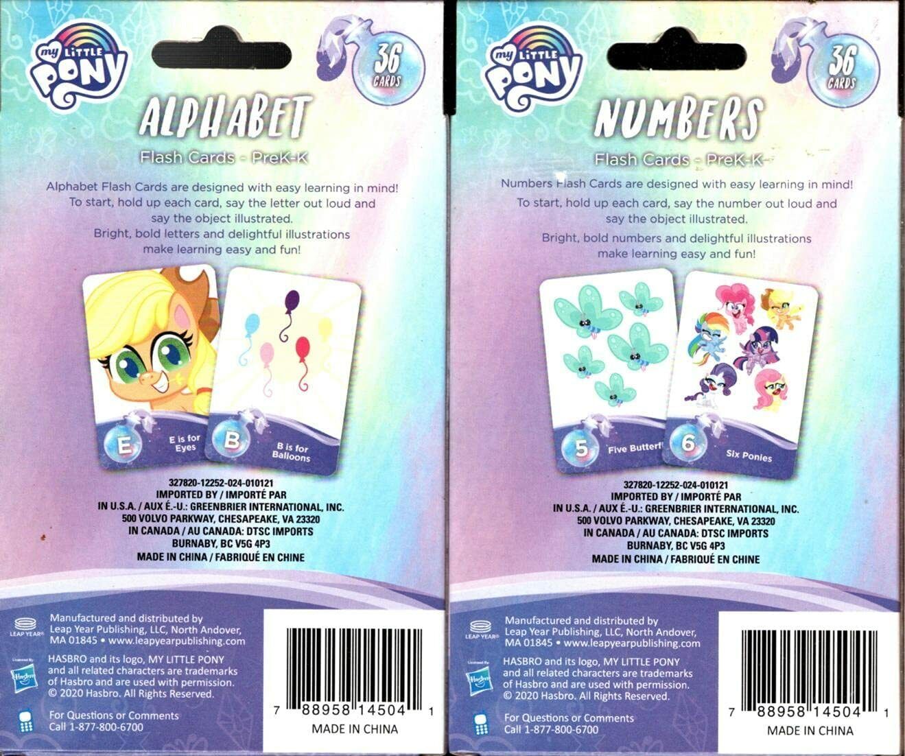 Hasbro My Little Pony Flash Cards - Numbers, Alphabet - PreK-K (Set of 2 Pack)