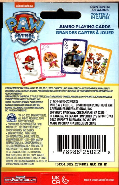 Nickelodeon Paw Patrol - 54 Jumbo Playing Cards