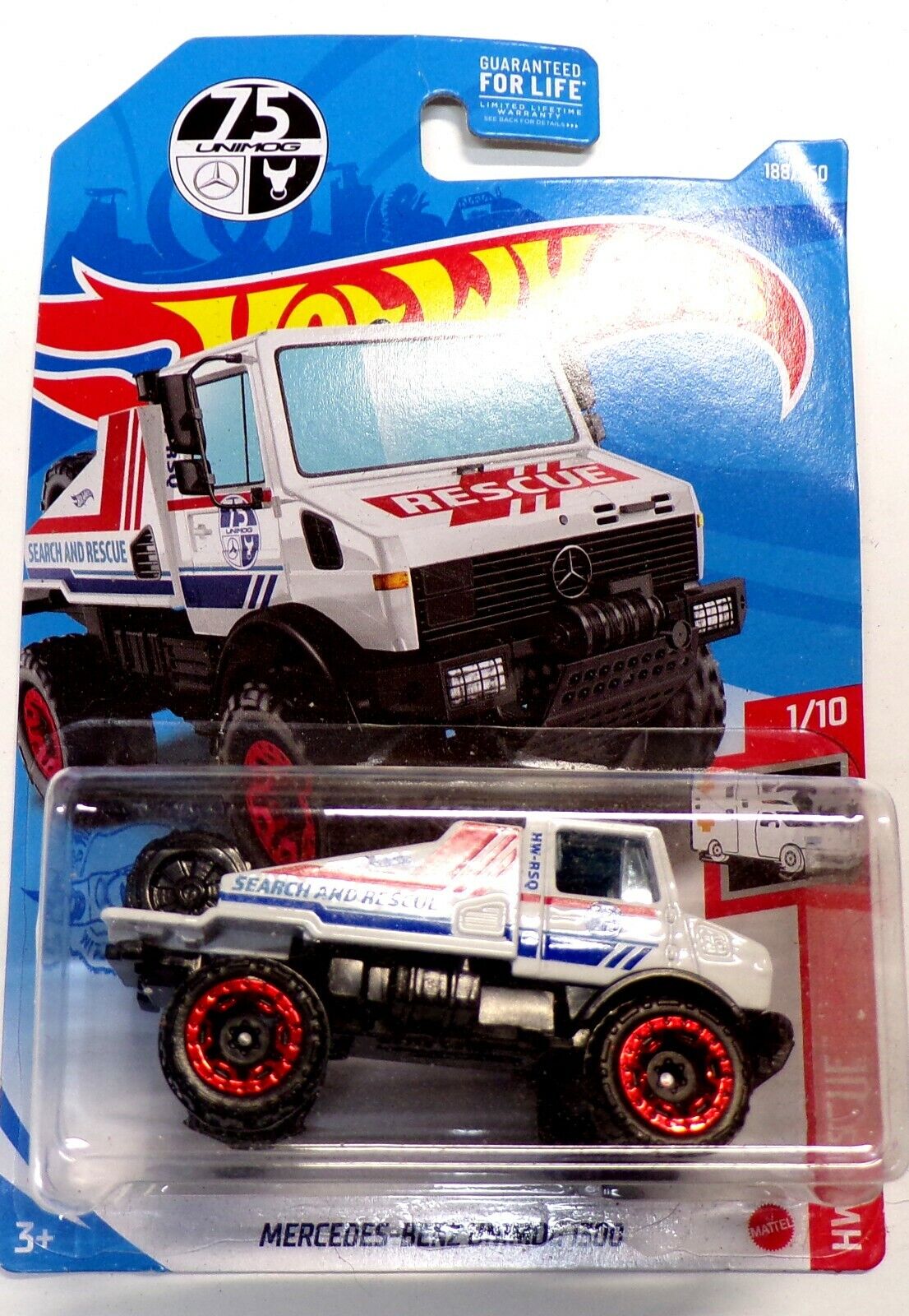 2021 Hot Wheels #188 HW Rescue 1/10 Mercedes-Benz Unimog 1300 75th ANN WHITE