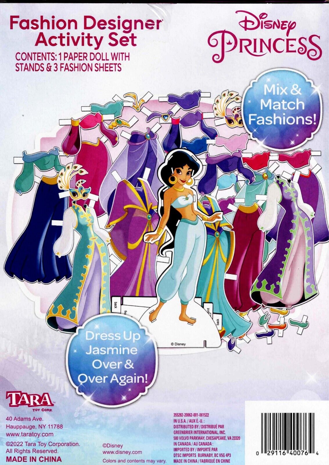 Disney Jasmine PRINCESS PAPER DOLL Fashion Designer Activity SET Kit Mix Match