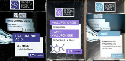 Hyaluronic Acid - Skin Cream & Aqua Sleeping Mask & Gel Mask 1.7oz. (Set of 3)