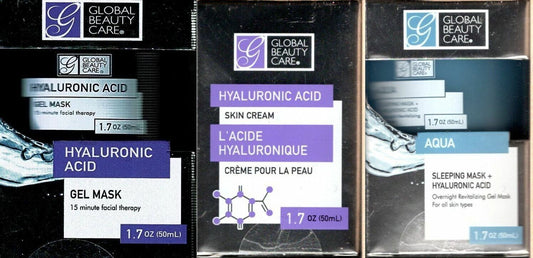 Hyaluronic Acid - Skin Cream & Aqua Sleeping Mask & Gel Mask 1.7oz. (Set of 3)