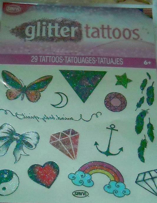 Savvi Glitter Tattoos - 29 Tattoos - Butterfly, Star, Feathers, Heart, Rainbow