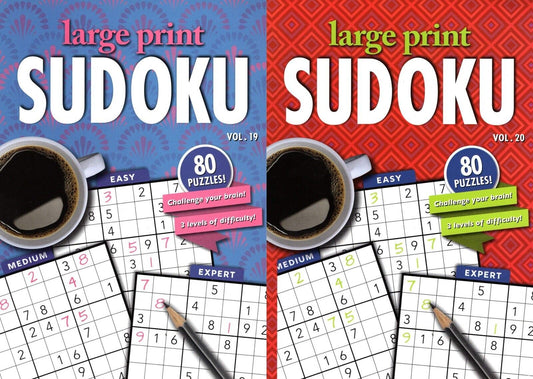 Large Print Sudoku Puzzle - Easy - Medium - Expert - Vol. 19 - 20 (Set of 2)