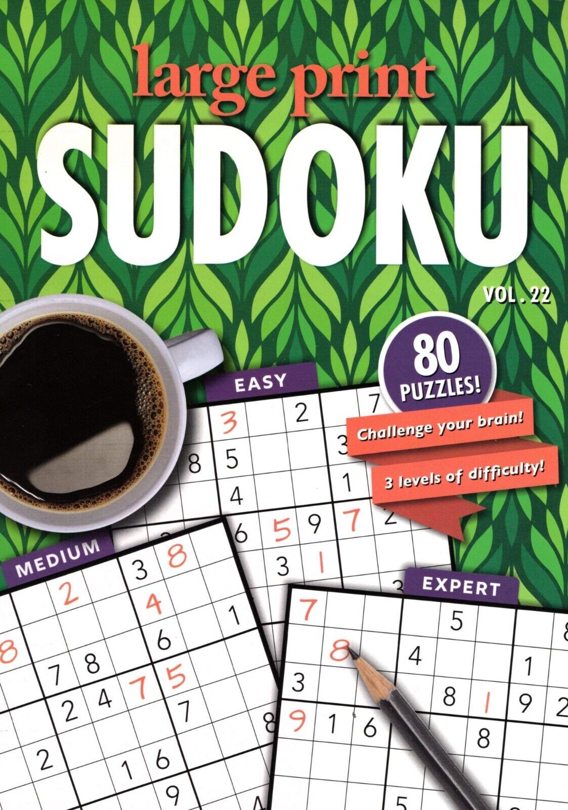 Large Print Sudoku Puzzle - Easy - Medium - Expert - Vol. 21 - 22 (Set of 2)