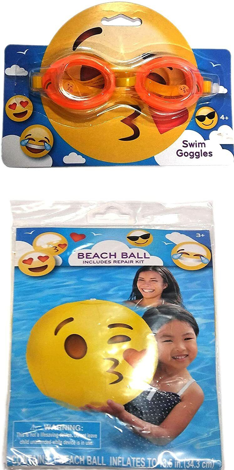 Swim Goggles & Beach Ball - Includes Repair Kit - Swim Time Fun! - (2 Pack)