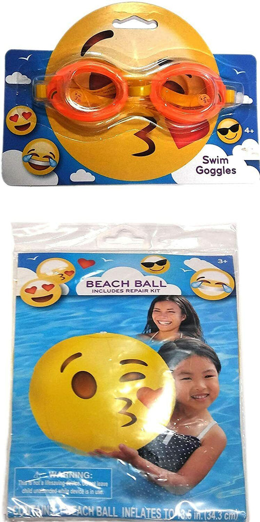 Swim Goggles & Beach Ball - Includes Repair Kit - Swim Time Fun! - (2 Pack)