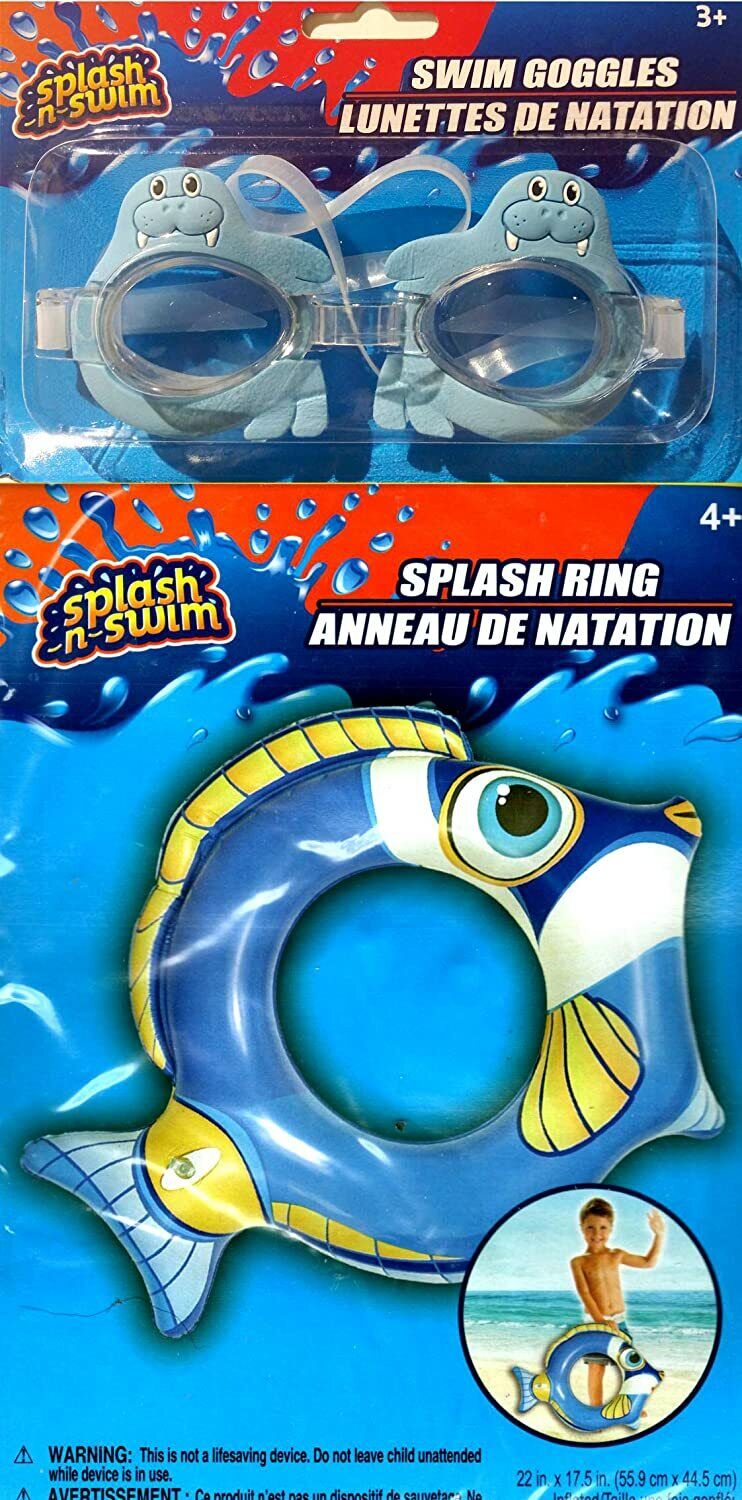 Splash-N-Swim - 22"x17.5" Swimming Ring + Swim Goggles - Swim Time Fun! (2 Pack)