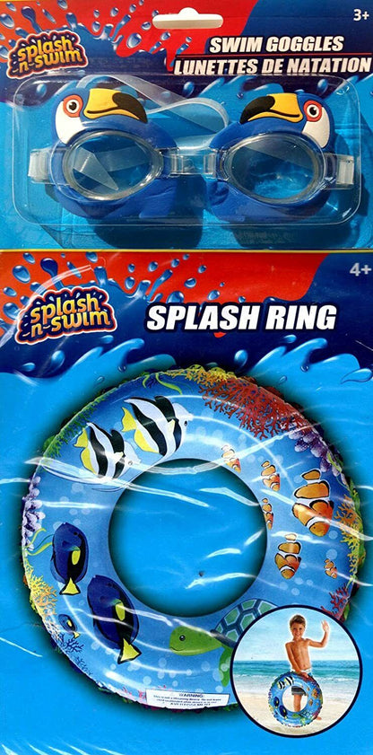 Splash-N-Swim - 17.5" Swimming Ring + Swim Goggles - Swim Time Fun! (2 Pack) -v8
