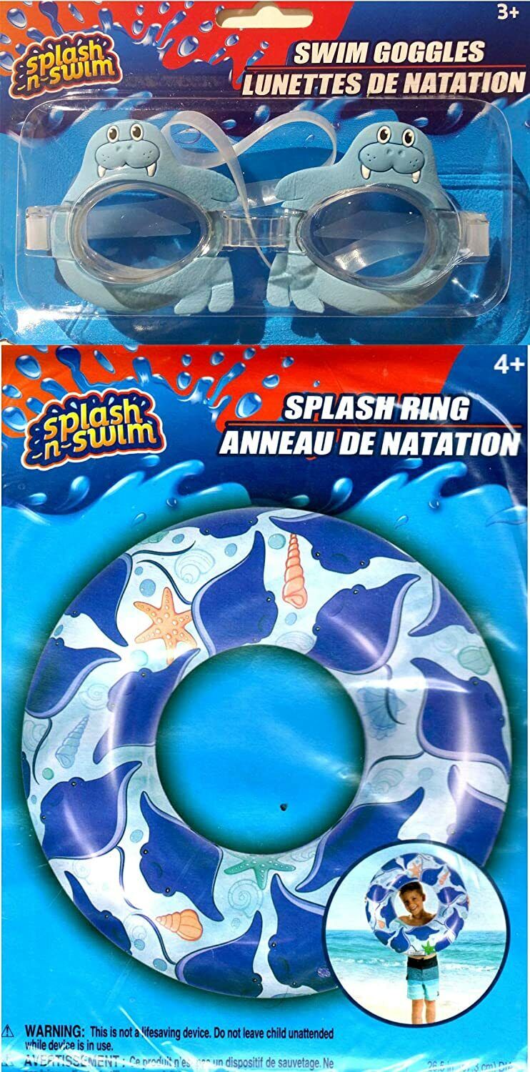 Splash-N-Swim - 26.5" Swimming Ring + Swim Goggles - Swim Time Fun! (2 Pack) -v6