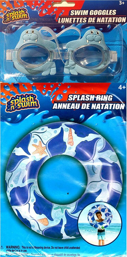 Splash-N-Swim - 26.5" Swimming Ring + Swim Goggles - Swim Time Fun! (2 Pack) -v6