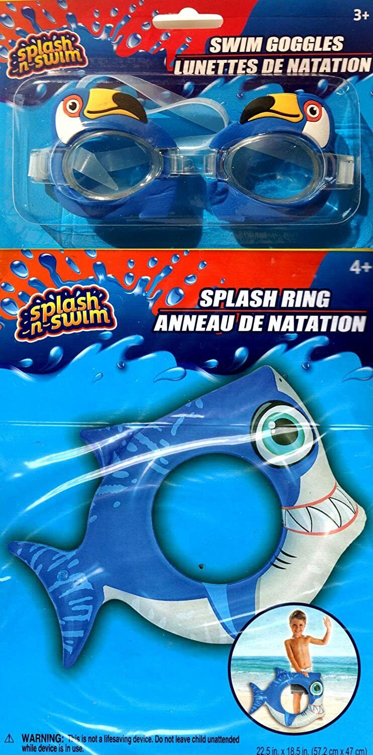 Splash-N-Swim - 22.5"x18.5" Swimming Ring + Swim Goggles - Swim Time Fun! 2 Pc