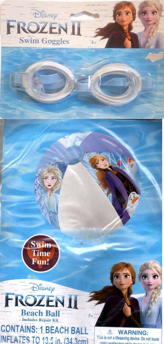 Disney Frozen II Swim Goggle + Beach Ball 13.5in Swim Time Fun! (Set of 2)