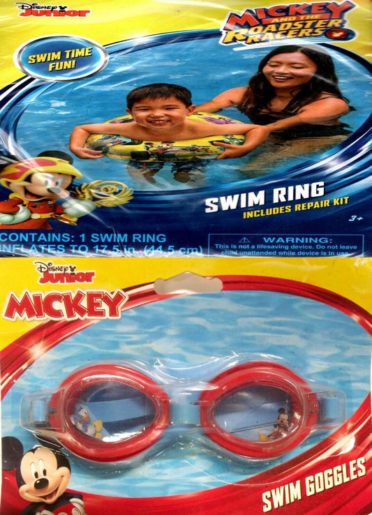 Disney Junior Mickey and the Roadster - 17.5" Swim Ring + Swim Goggles Set of 2