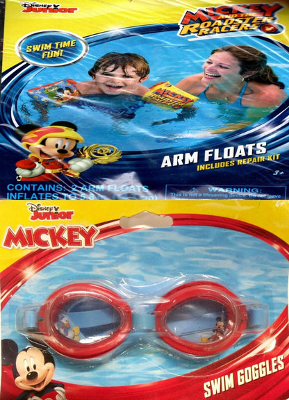 Disney Junior Mickey and the Roadster - 5.8" Arm Floats + Swim Goggles Set of 2