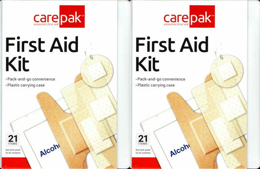 CarePak First Aid Kit Emergency Travel To Go 21 Pcs Portable Prep Pads Set