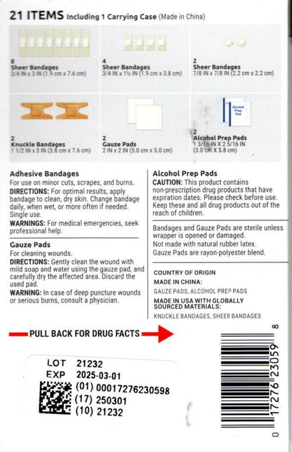 CarePak First Aid Kit Emergency Travel To Go 21 Pcs Portable Prep Pads Set