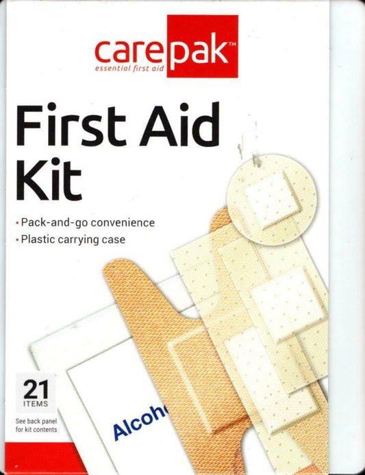CarePak First Aid Kit Emergency Travel To Go 21 Pcs Portable Prep Pads Bandaids